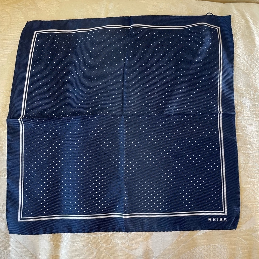 Reiss Dark Blue and White Dotted Pocket Square
